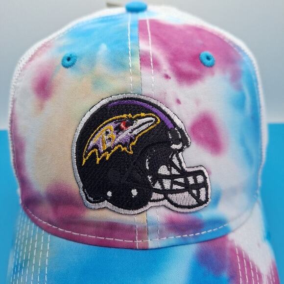 Baltimore Ravens Tie Dye Trucker Snapback Patch Hat Cap NFL The Game Cotton - Picture 2 of 8